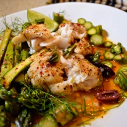 Butter-Roasted Haddock with Asparagus & Olives